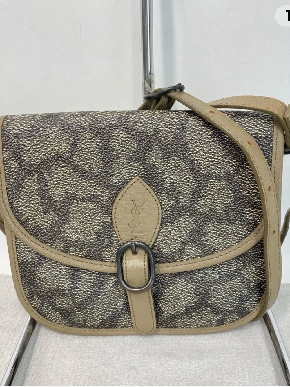 Yves Saint Laurent Tan and Brown Canvas Monogram Crossbody Bag